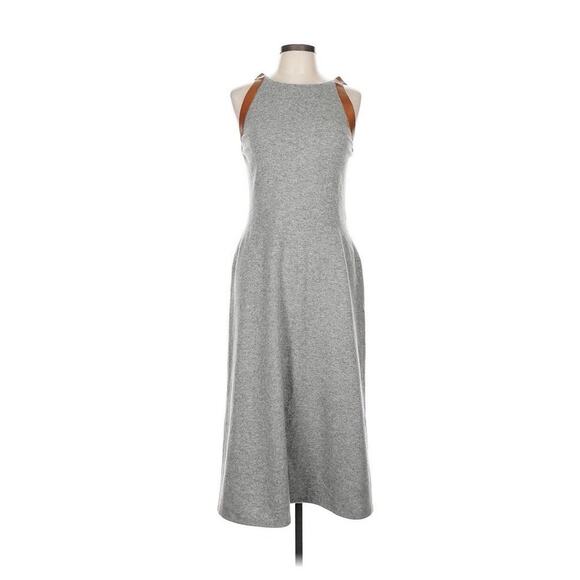 RALPH LAUREN COLLECTION Purple Label Gray CASHMERE & Tan Leather Midi Dress 10 - Picture 1 of 5